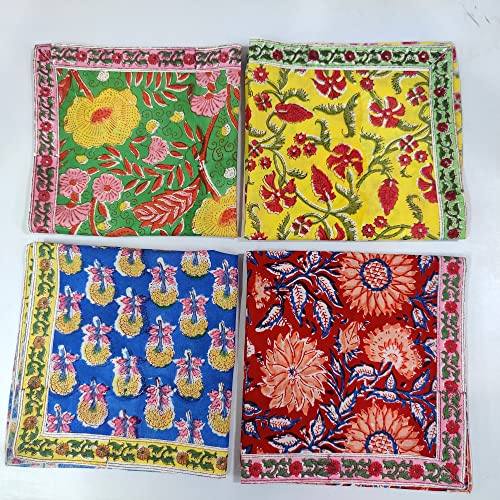 Indianhandicrafts 6 Pc Mix Lot Napkin Hand Made Napkins Set, Cotton Cloth Napkins Set, Boho Cloth Dinner Napkins, Shibori Everyday Napkins Tie Dye Napkin Size 16X16 Inch Printed Napkin 002 #TOP6