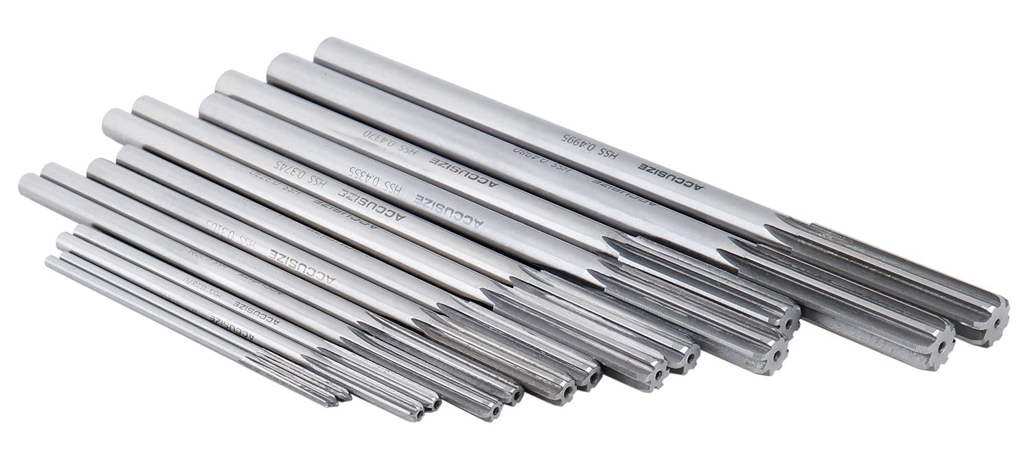 Accusize Industrial Tools Dübelstiftreibahle Größe: 0,3 cm bis 1,3 cm, HSS M2 Premium Spannreibahle, Rechtsschnitt, 14-teiliges Set, 5528-ST00