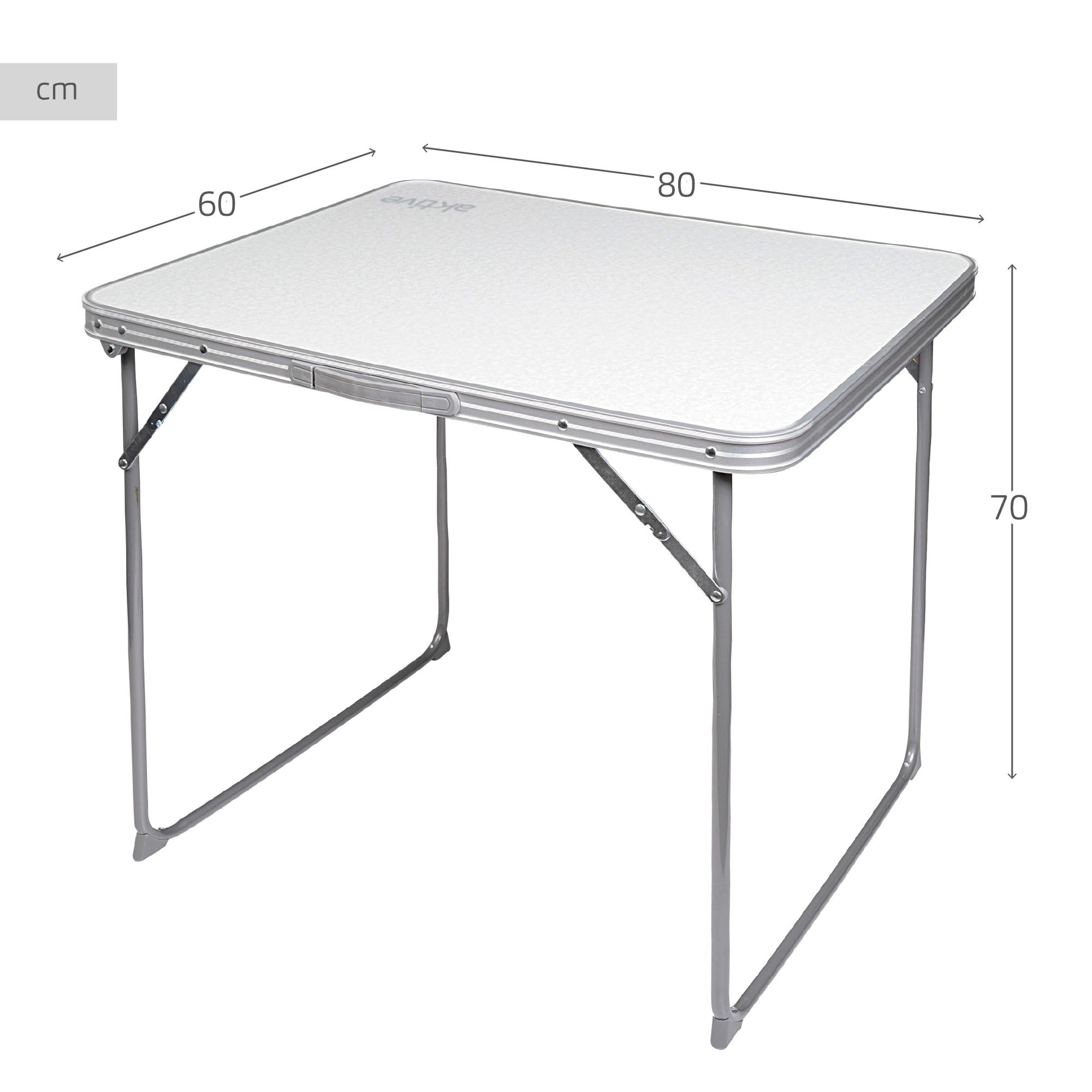 AKTIVE Klappbarer Campingtisch, Leichtgewichtstisch, klappbare Beine, 80x60x70 cm, MDF-Holz, Stahlrahmen, weiß, Tragegriff