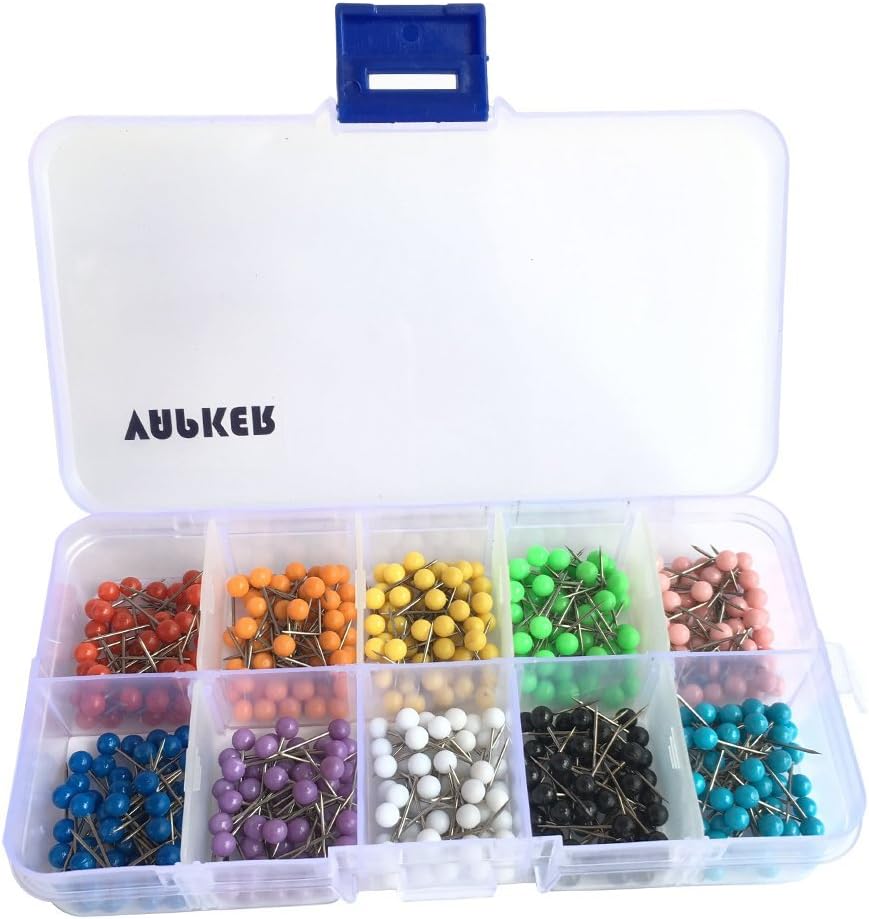 VAPKER 500 PCS 1/8 Inch Round Head Map Tacks Pins Stainless Point with 10 Assorted Colors Map Tacks(Each Color 50 Pcs)