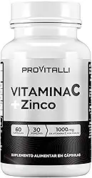 Vitamina C 1000mg + Zinco 29,59mg Por porção | ProVitalli | Dupla Ação Imunológica e Antioxidante | Reforço para Defesas do Corpo | Alta Absorção | 60 Cápsulas - 30 Porções