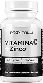 Vitamina C 1000mg + Zinco 29,59mg Por porção | ProVitalli | Dupla Ação Imunológica e Antioxidante | Reforço para Defesas do Corpo | Alta Absorção | 60 Cápsulas - 30 Porções