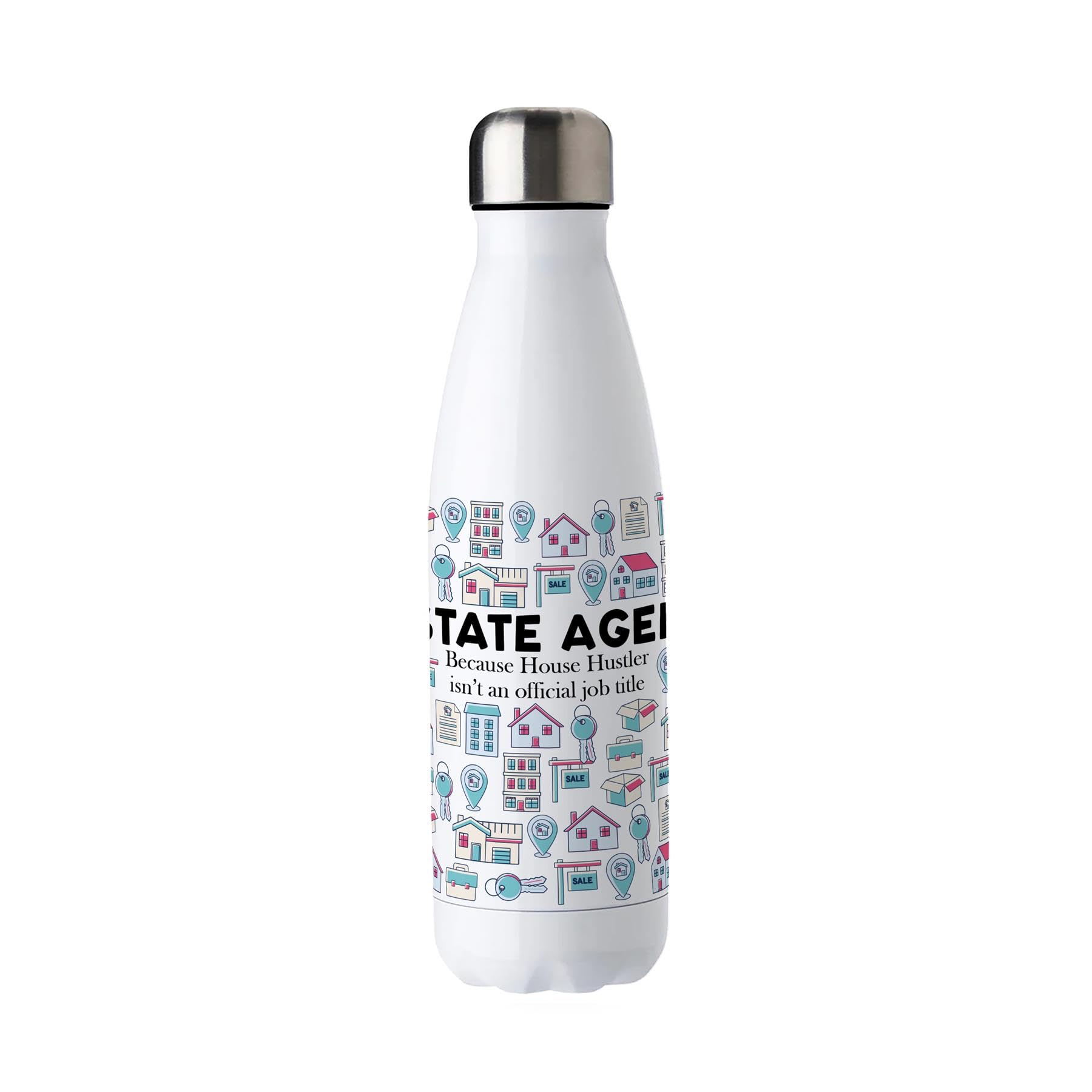 Purely Home Novelty Estate Agent Water Bottle - Double Walled Stainless Steel 500ml Hot/Cold Drinks Bottle Gift