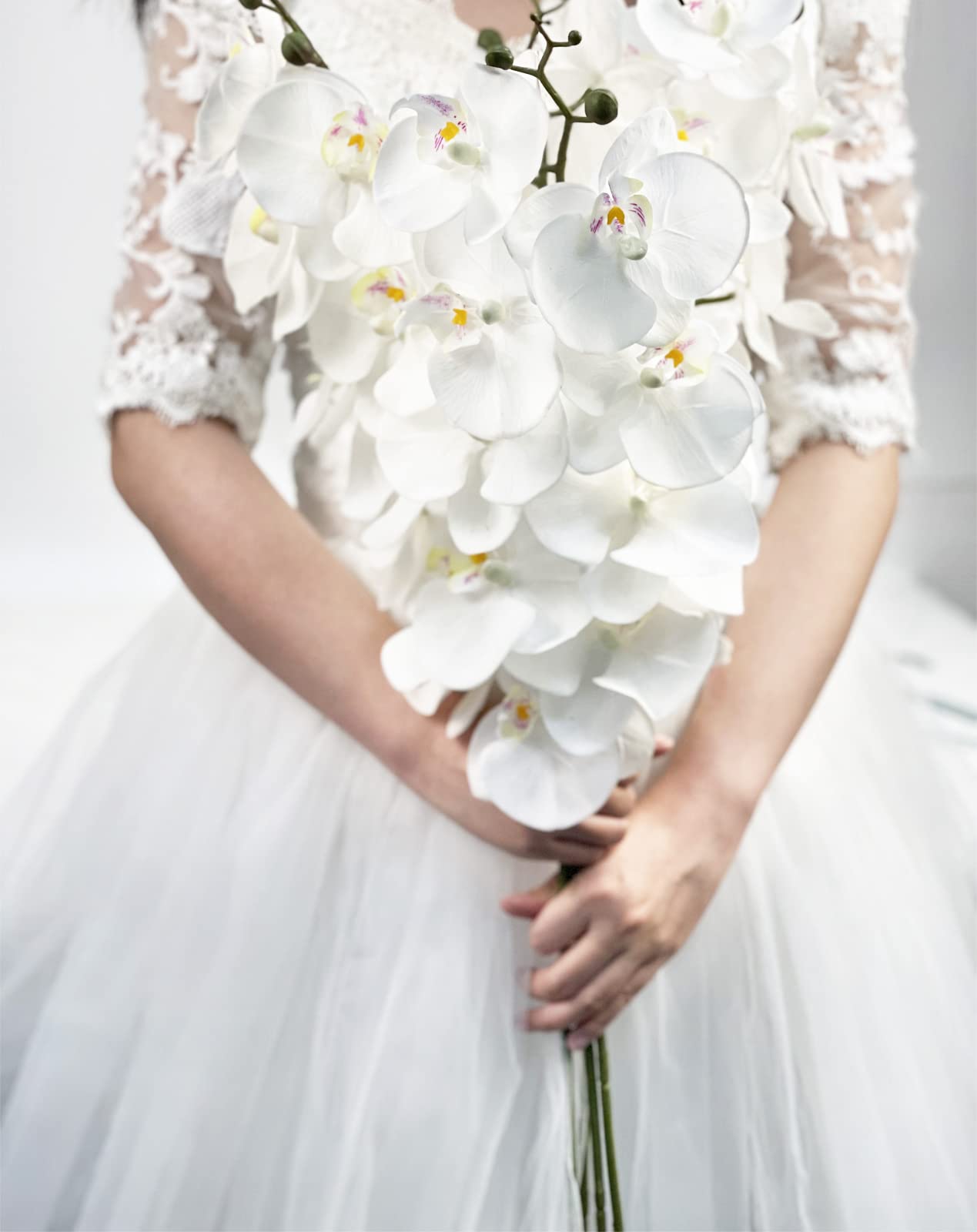 IPOPU 37in 4pcs White Orchid Artificial Flowers Fake Orchid Latex Silk Real Touch Artificial Flowers Long Stem Artificial Flowers for Tall Vase for Wedding Home Party Décor(White)