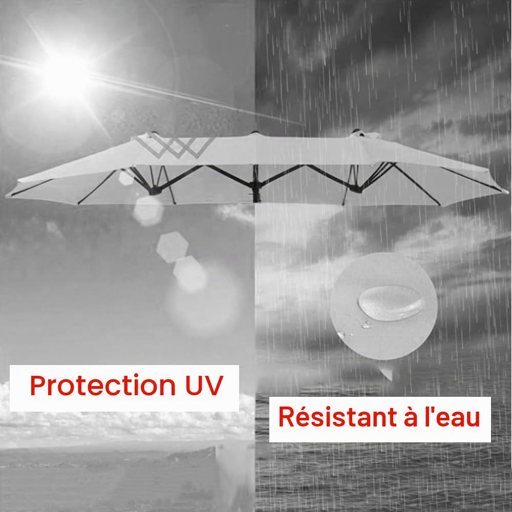 Toile De Remplacement Grand pour Parasol Double Housse De Rechange pour Parasol 4.6m Toile De Parasol 12 Baleines Auvent De Parasol XXL(Beige)
