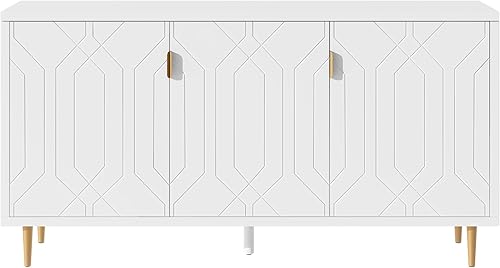 Miniatura 4 de P PURLOVE Armario de almacenamiento con 3 puertas, armario de almacenamiento Accent Armario de madera con asas de metal y estantes ajustables,