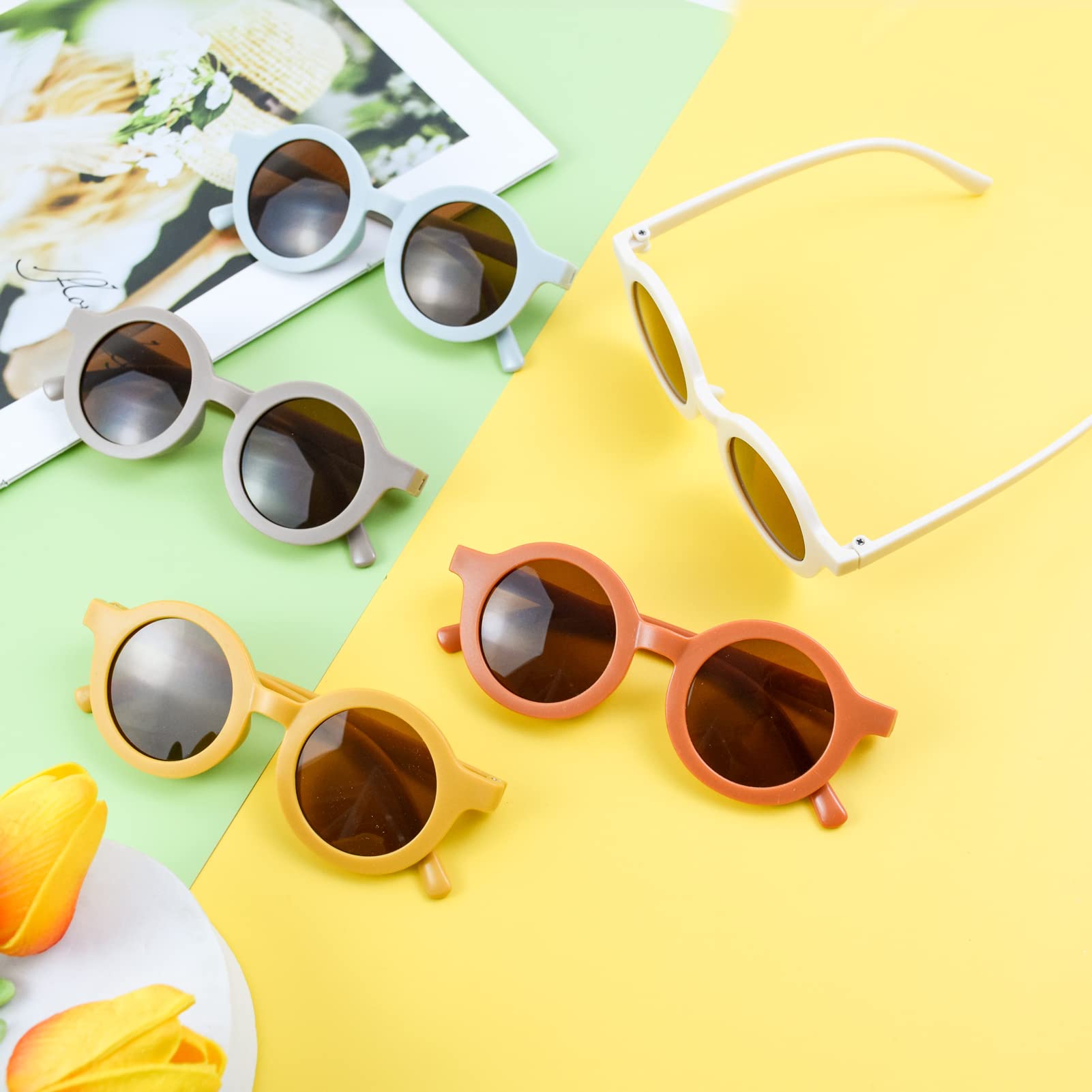 BEHAHAI Lunettes de soleil rondes pour enfants - Protection UV 400 pour bébé, tout-petit, enfants de 1 à 8 ans - Style rétro pour filles et garçons