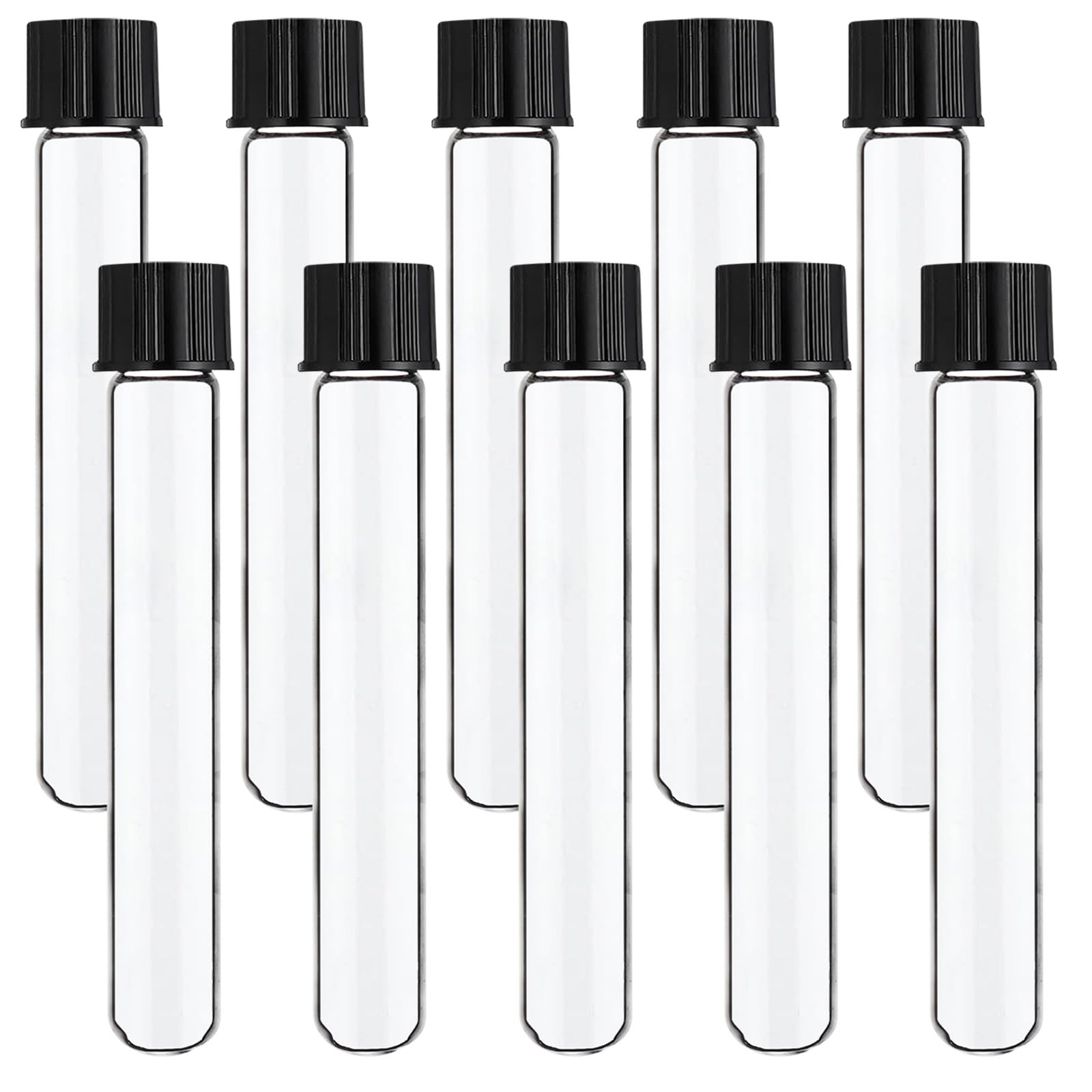 HUAOU 10pcs 20x150mm Glass Test Tubes, 30ml Boro Clear Propagation Tube for Plants, Tube Vials Container with Black Screw Cap, Scientific Experiment