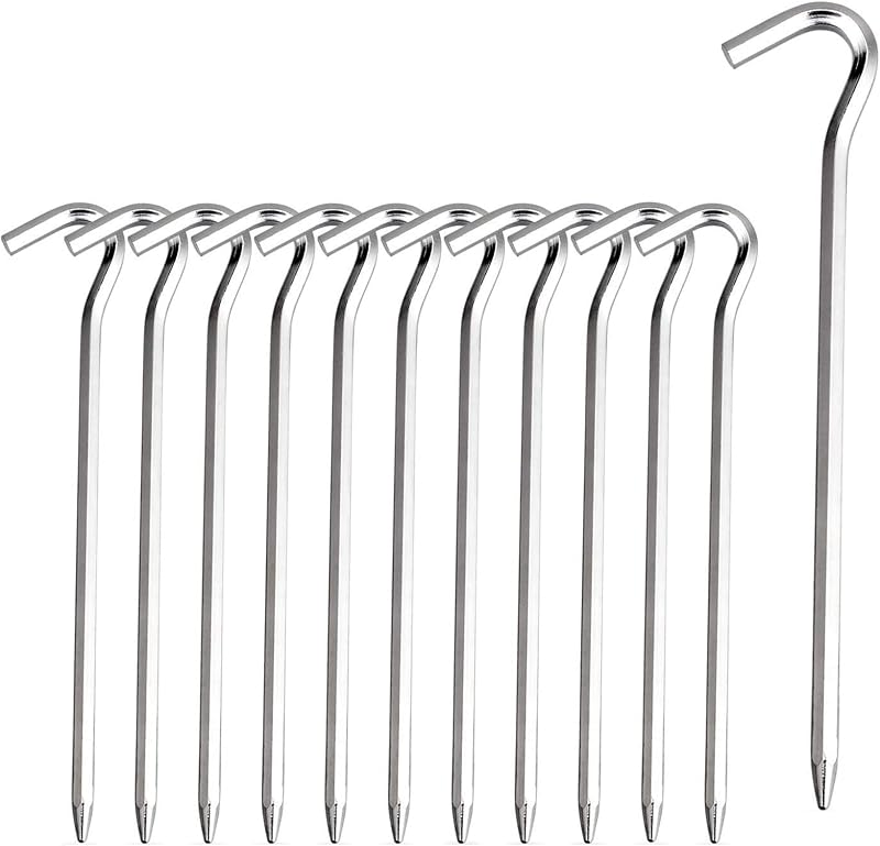 Tent Pegs - Aluminium Tent Stakes Pegs with Hook - 7’’ Hexagon Rod Stakes Nail Spike Garden Stakes Camping Pegs for Pitching Camping Tent, Canopies