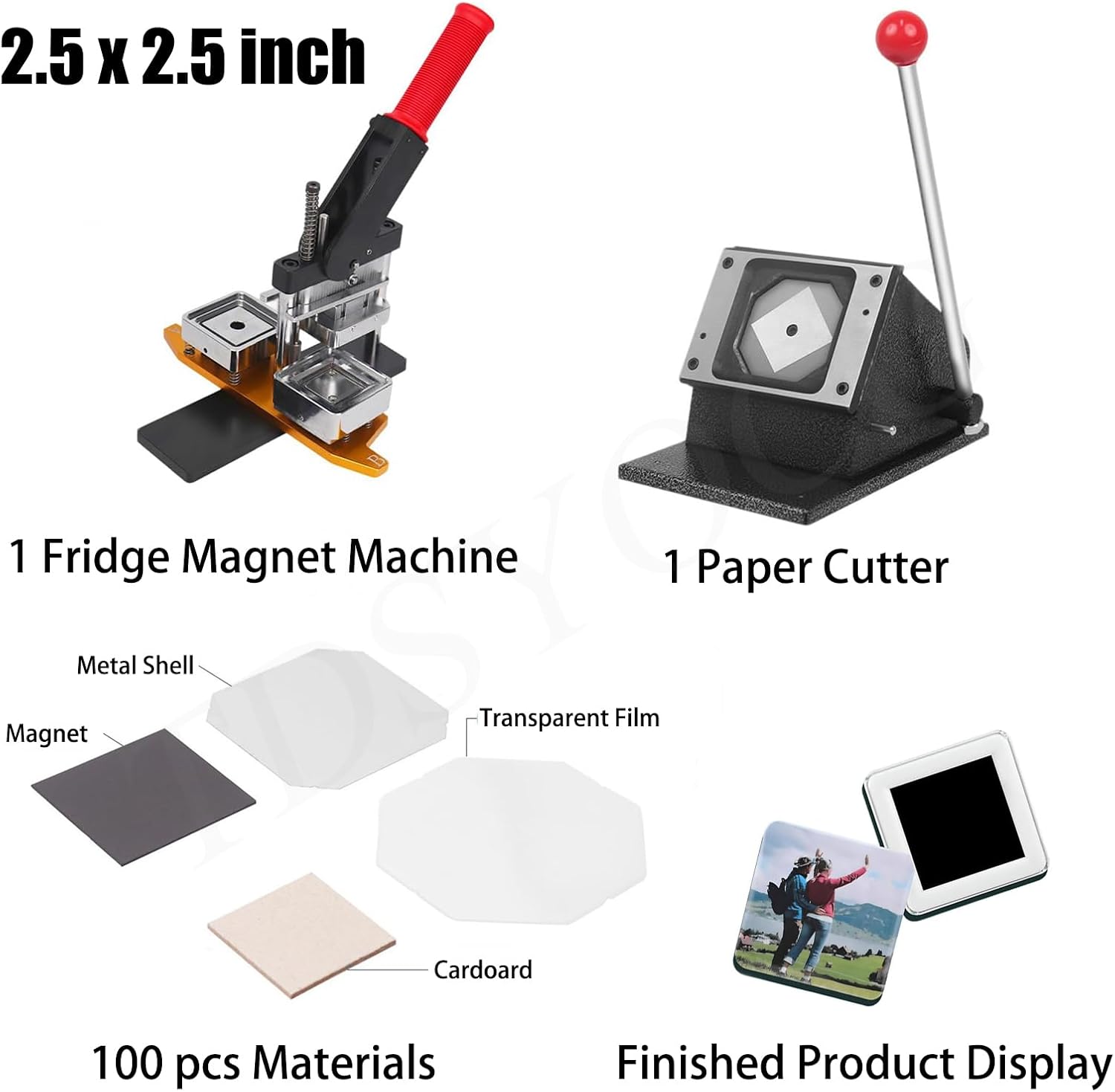 Magnet Maker Kit - Square Magnet Maker Machine, Magnet Maker Machine 2x2/2.5x2.5 inch Square Fridge DIY Photo Magnet Making Machine+Paper Cutter+100 Sets Materials