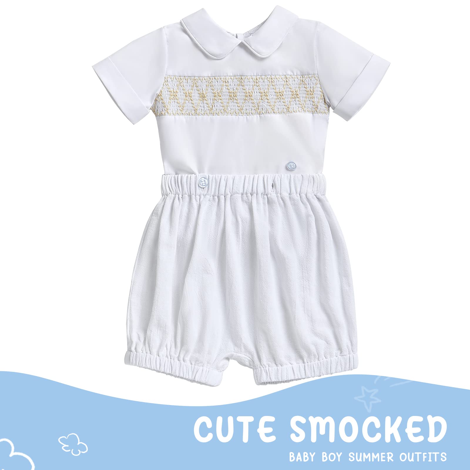 Booulfi Kleinkind Jungen Kleidung Baby Junge Sommer Outfits Kurze Sets Weißes Kleid Hemd Shorts Baby Jungen Bekleidungssets 3 Monate - 5T