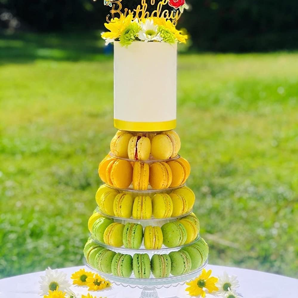 Miniatura 6 de Soporte de exhibición de macarrones de 6 niveles, soporte redondo transparente para cupcakes, soporte de torre de postres y pastelería para