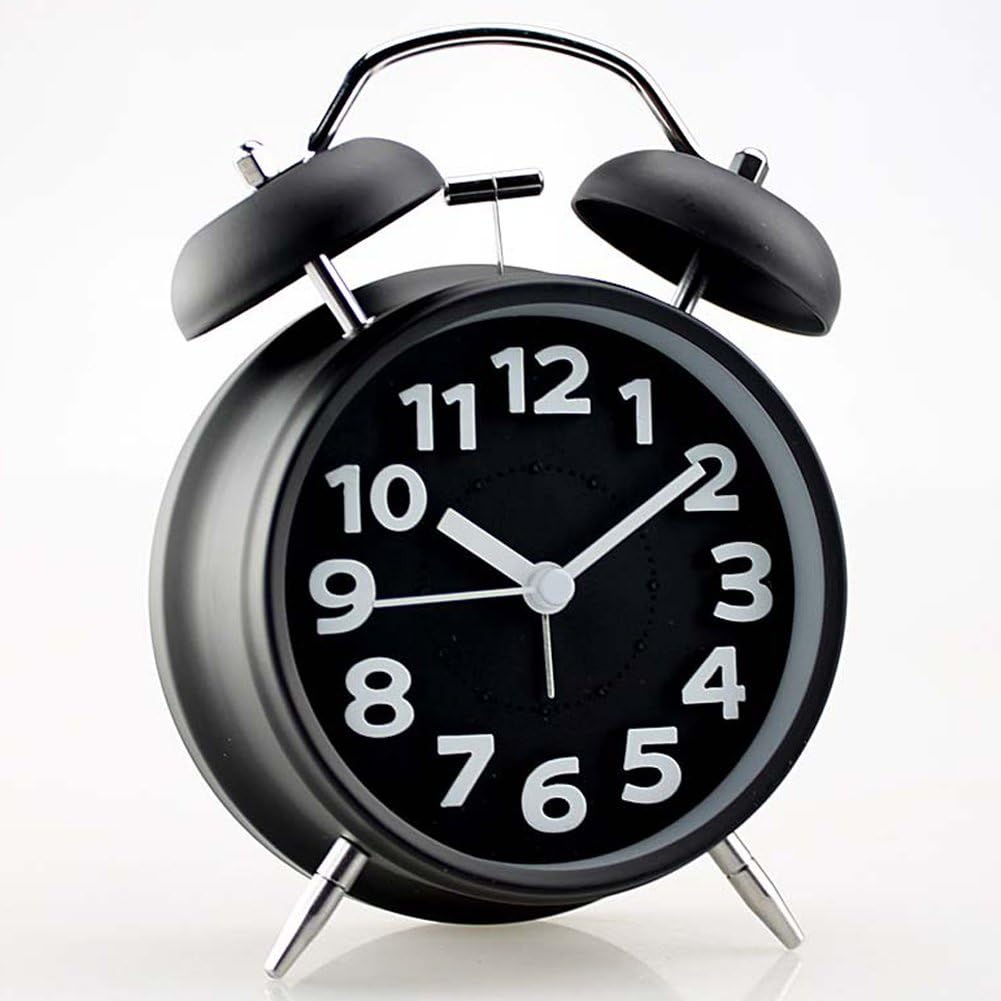 Topkey 4” Twin Bell Alarm Clock Nonticking Bedside Table Travel Clock