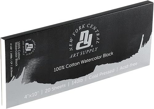 Miniatura 2 de New York Central Bloque de acuarela, prensa en frío de 140 libras, 4 x 10 pulgadas, 20 hojas, papel de acuarela archival para artistas, estudiantes,
