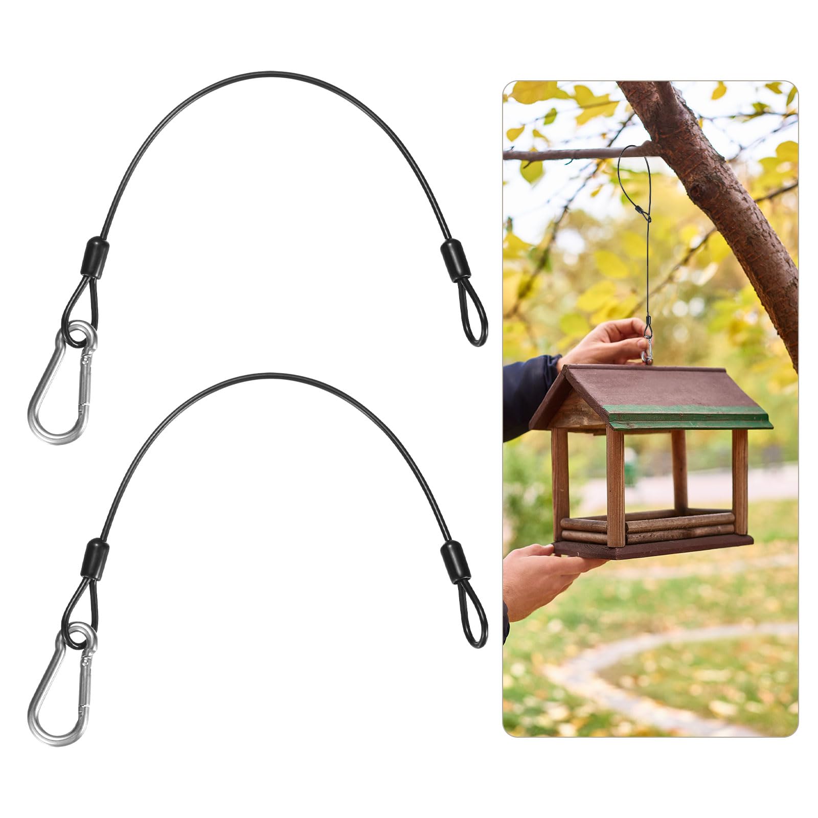 M METERXITY 2-Pack Bird Feeder Hanger with Snap Clip, 30cm(12 in) 304 Stainless Steel Cable Chain Wire for Hanging Bird Feeders/Baths/Planters/Baskets/Tree/Lanterns/Yard Decor, [Black]