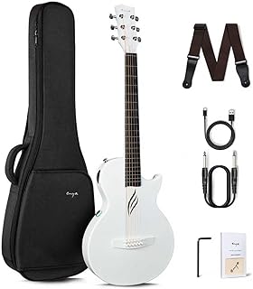 Enya NOVA Go SP1 Carbon Fiber Acoustic Electric Guitar with 35" Smart AcousticPlus Starter Acoustic Guitar Travel Large Case Tali Strings Instrument Cable (White)