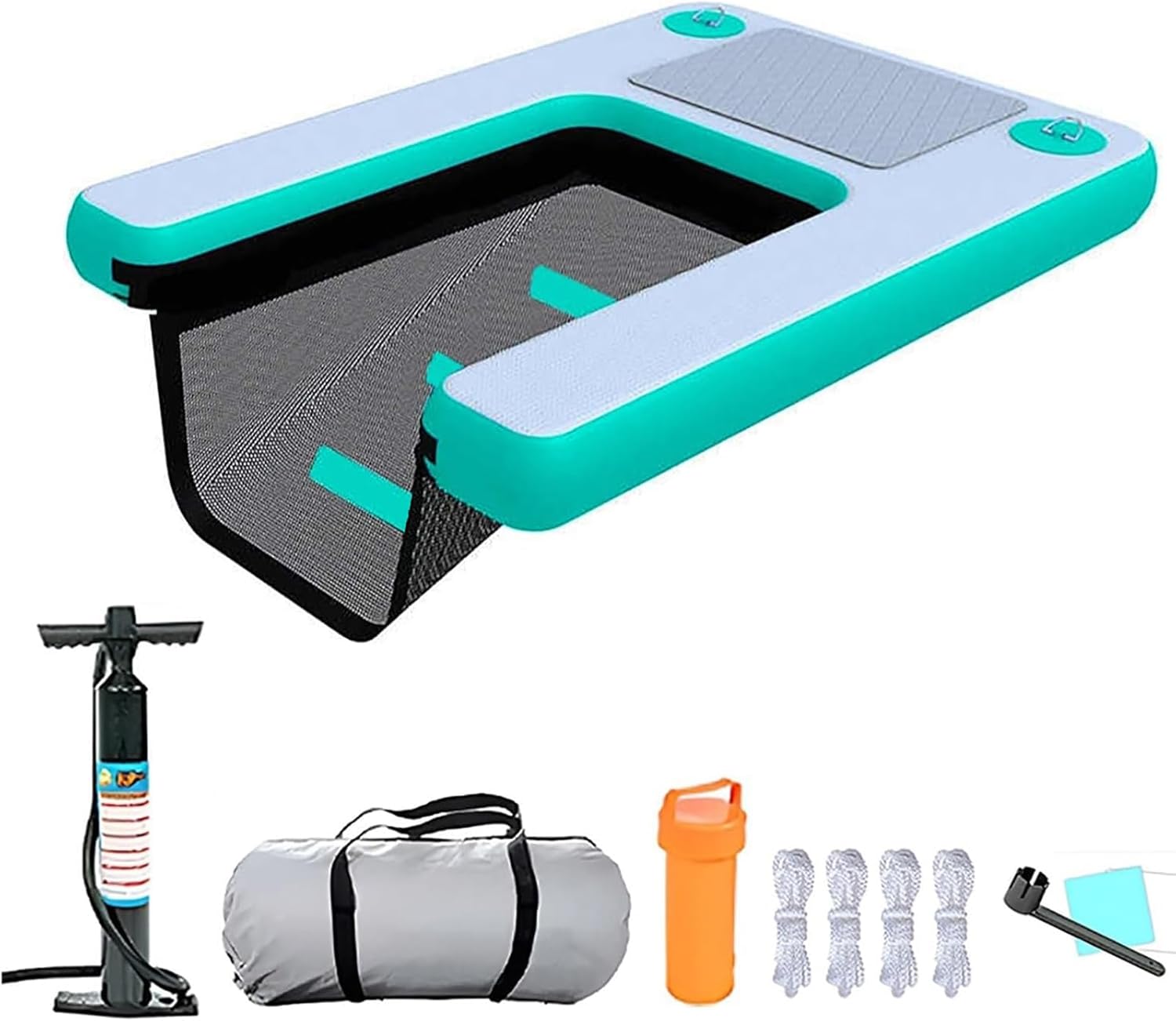 Foldable Inflatable Dog Water Ramp with Accessories, Dogs Boat Ramp with EVA Anti-Slip Pad, Large Pet Water Platform up to 105kg/ 231.5lbs(Color 4)