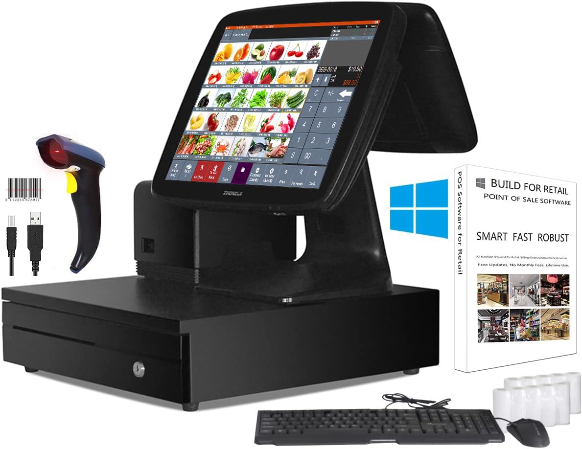 (Ship from USA) Retail Point of Sale System Touch POS Cash Register with Software,Thermal Printer,Cash Drawer,Scanner Optional SET02