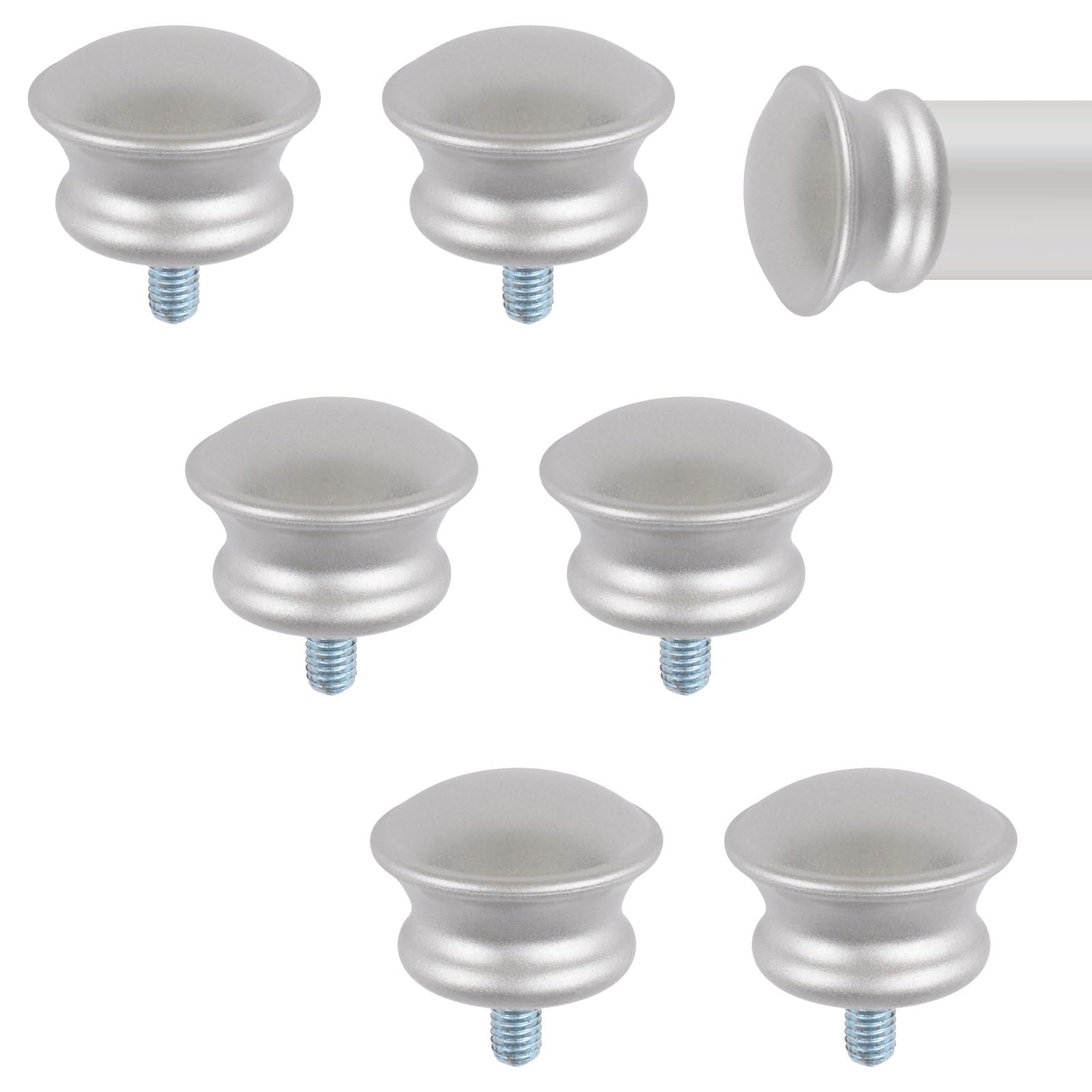 UFURMATE 6Pcs Curtain Finials, Round Curtain Rod Finials with Screws Plastic Mushroom Shape Replacement Decorative Head Caps for 16mm Dia. Rod(Silver,16mm) — image 1