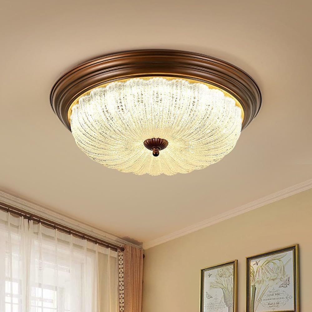 Lustre semi-encastré rétro en verre de 38cm pour salle à manger raffinée