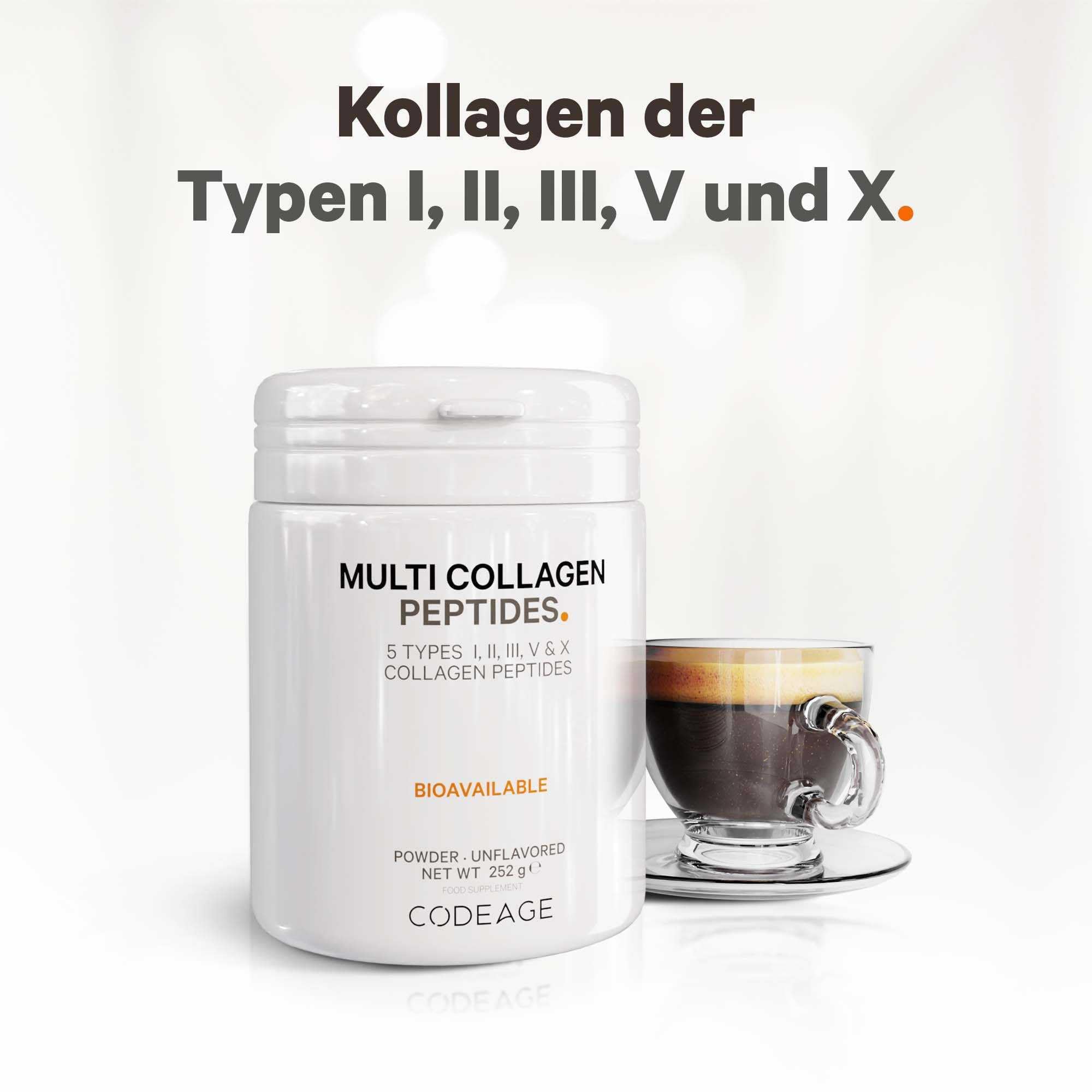 Codeage Multi Kollagen Proteinpulver Peptide, 1-Monatsvorrat, hydrolysiert, Typ I, II, III, V, X, aus Weidehaltung, All-in-One Super Knochenbrühe Kollagen Ergänzung, gentechnikfrei, 252 Gramm