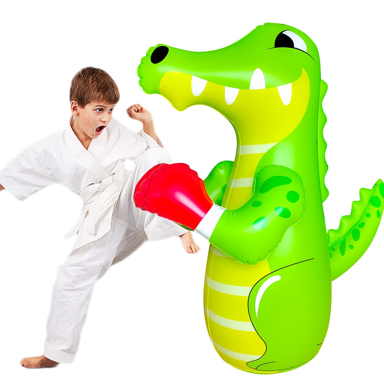 Saco de boxeo de 120 cm para niños, saco de boxeo de pedestal para niños, chupete inflable, saco de boxeo inflable de dinosaurio, saco de boxeo antiestrés para niños