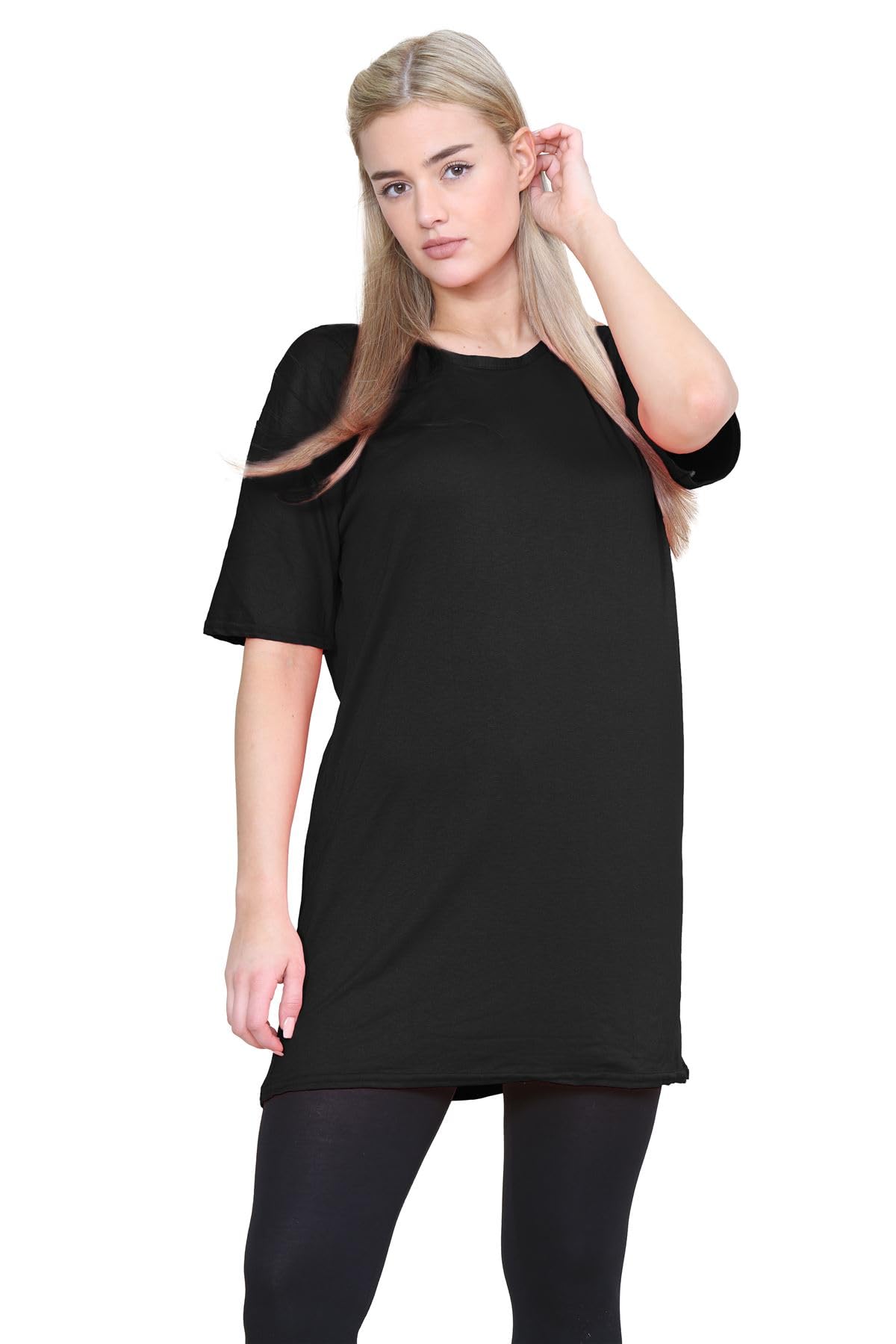Womens Short Sleeve Tunic T Shirts, Round Neck Oversized T Shirts for Women UK, Soft Comfortable Pj Dress, Perfect Summer Longline Ladies Tops