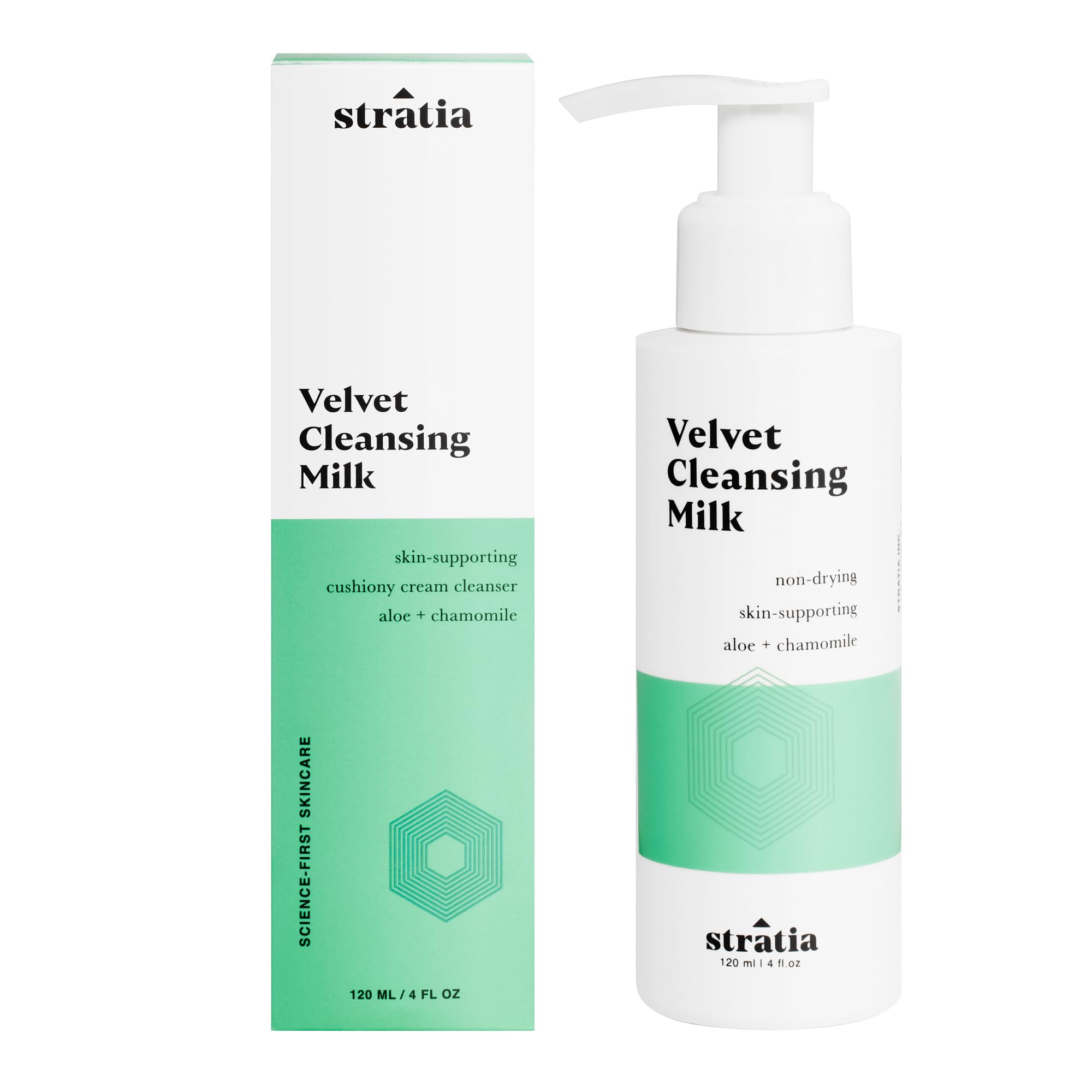 Stratia Velvet Cleansing Milk - Gentle Cream Face Cleanser, Moisturizing & Non-Foaming with Chamomile, Olive Oil & Aloe Vera, 4 Fl Oz