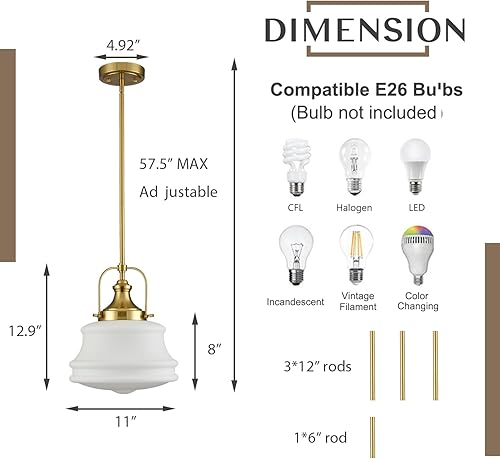 Miniatura 4 de Lámparas colgantes industriales Gold Schoolhouse colgante luz ajustable para isla de cocina