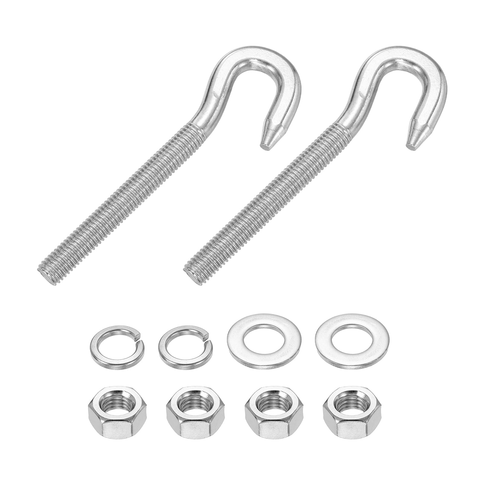 PATIKIL 2 Pcs M10 x 78mm Hook Bolt, 120mm Length Stainless Steel Lifting Shoulder Eye Bolts with Double Nuts and Flat Washer Spring Washer for Indoor Outdoor โ image 1