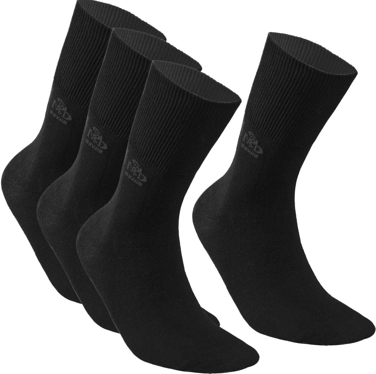 Deomed Cotton | 4 pairs | DIABETIC MEDICAL SOCKS Mens & Womens - Thin Seamless Antibacterial WIDE Non-Compression for Swollen Feet (4-pairs: Black, 9-12)