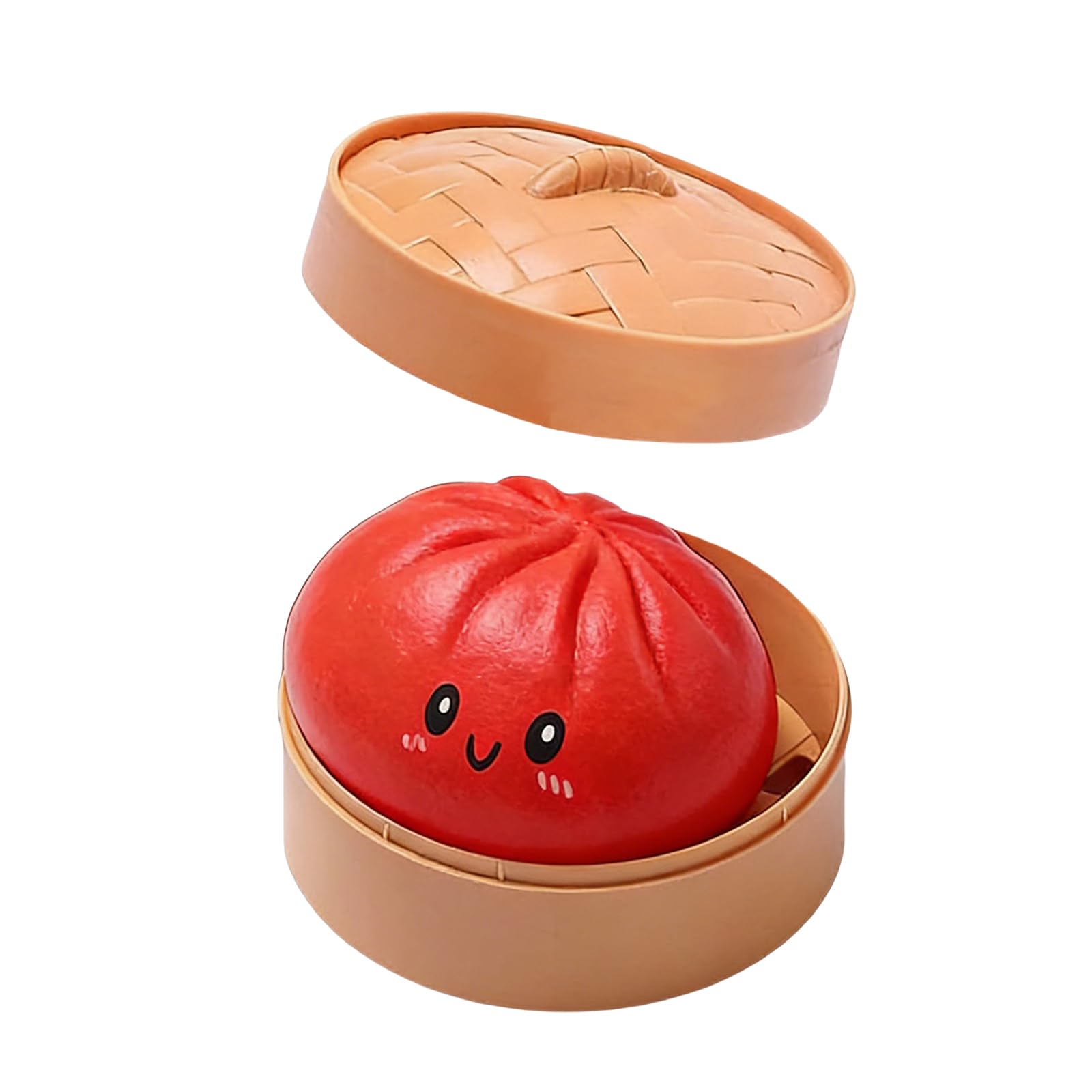 Glitter Dumpling Squishy Toy, Stress Relief Bao Bun S-quishy Squeeze Toy with Steamer, Cute Anxiety Relief Fidget Toy for Adults and Kid (Red, Pure color)