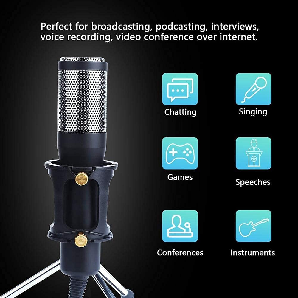 Uaktualnij profesjonalny mikrofon pojemnościowy do komputera ze stojakiem na telefon PC mikrofon studyjny USB mikrofon do karaoke