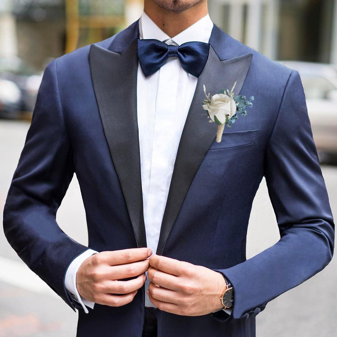 Huilimei 4PCS Peacock Blue Artificial Men's Rose Boutonniere,Bride and Groom Bridesmaid Corsage Wedding Ceremony,Anniversary,Dinner Dance Flowers Decor with Pin for Suit Dress - Image 4