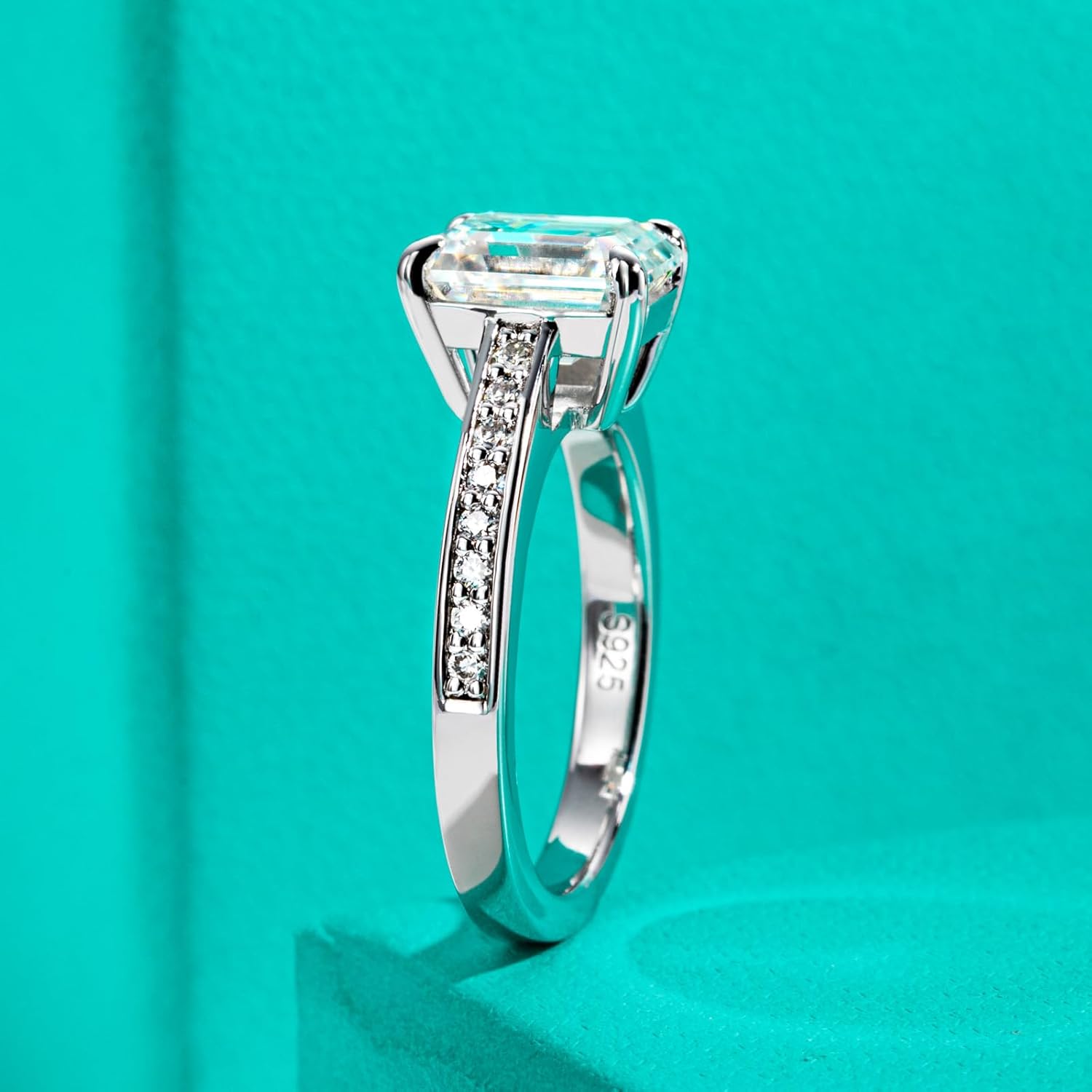 AnuClub Moissanite Wedding Ring 3.2-4cttw(3CT Center Stone) D Color VVS1 925 Sterling Silver Radiant/Emerald/Pear Cut Engagement Promise Rings for Women with Certificate - Image 3