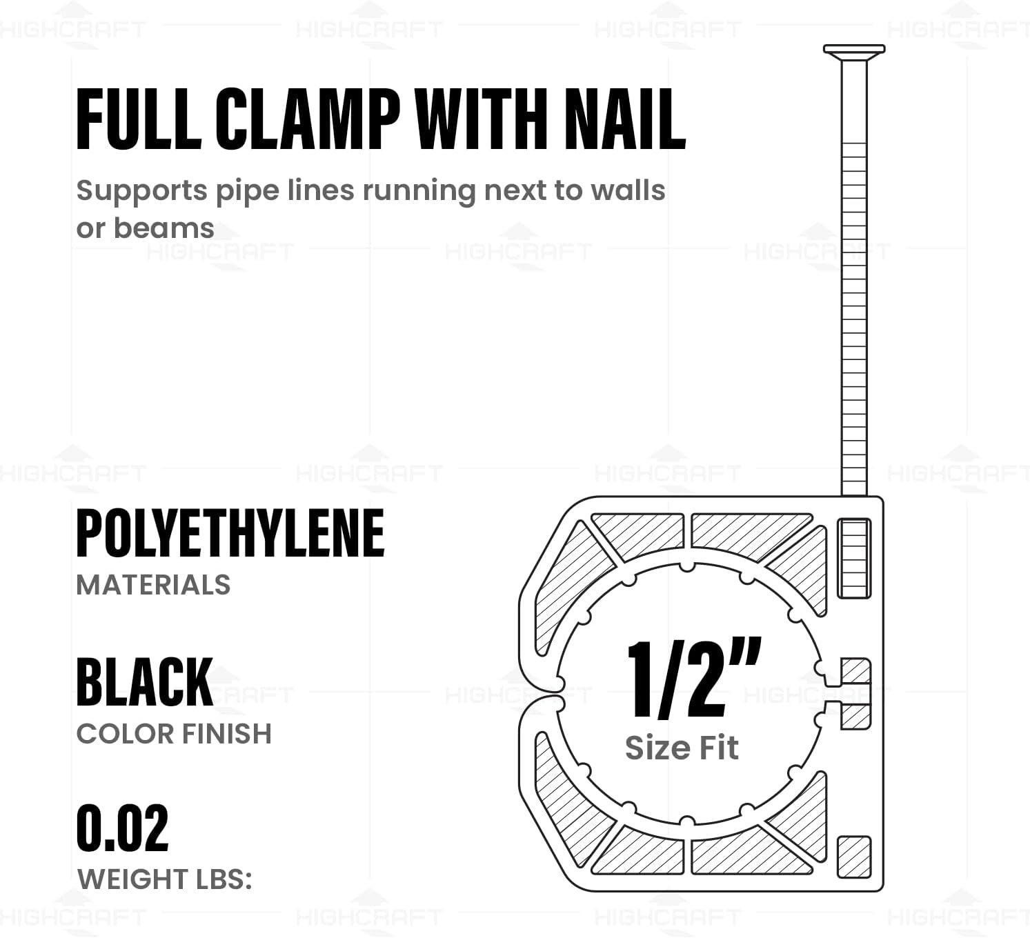 Highcraft JHK012-50 PEX Support J-Hook with Nail; 1/2 in. Polyethylene (50 Pack)