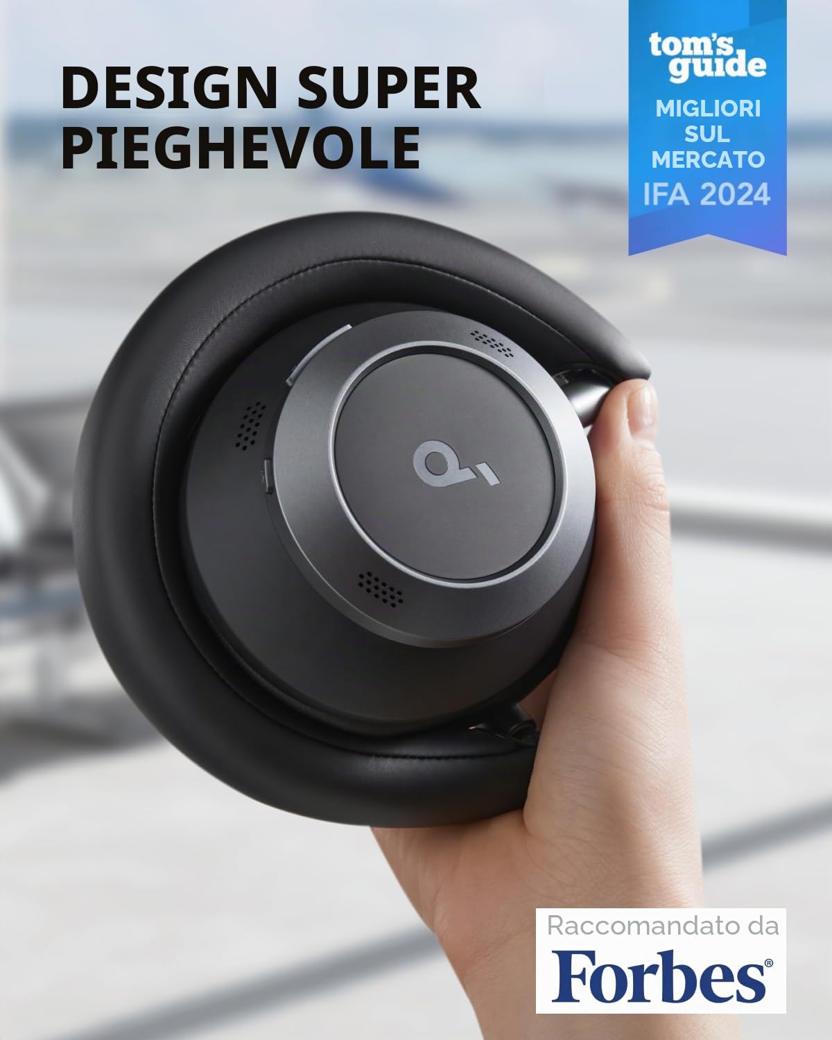 soundcore Space One Pro by Anker, cuffie adattive con cancellazione attiva del rumore, design super pieghevole, audio senza perdita di 60 ore, ricarica ultra veloce(Ricondizionato)