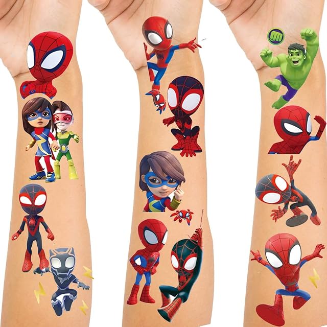 Marvel Spidey and His Amazing Friends Temporary Tattoos Stickers(4 sheets)Birthday Party Supplies Anime Cartoon Fake Tattoos Stickers Party Favors for Kids Boys Girls