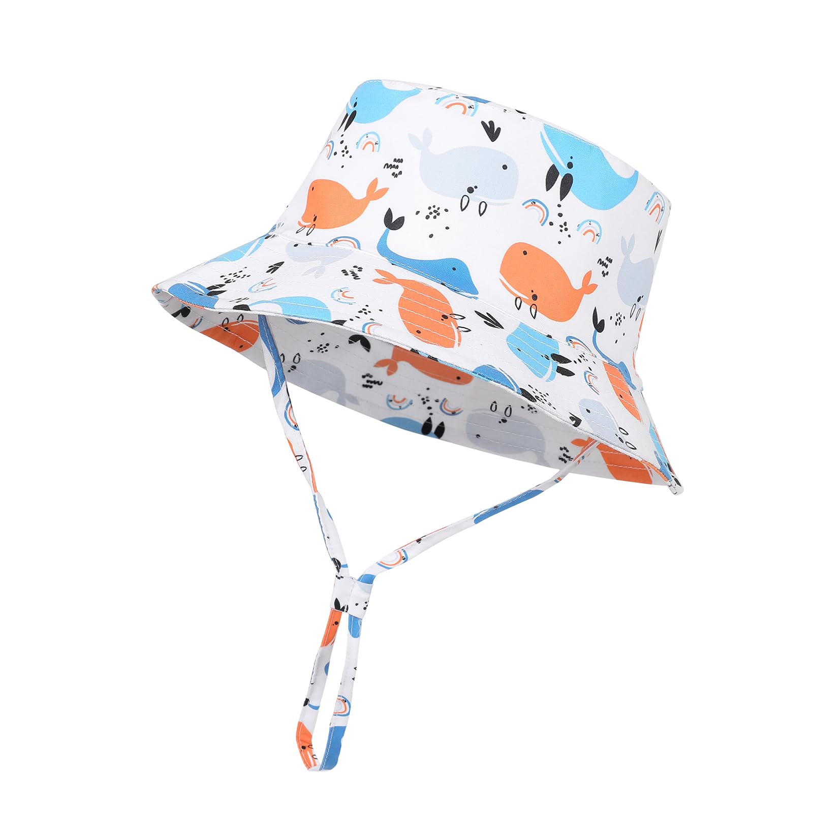 QKURT Sombrero para el Sol para Niños, Sombrero de Verano Ajustable, Gorra de Playa con Patrón de Ballena, Protección UV y Sombrero de Pescador a Prueba de Viento para Niños y Niñas de 2 a 6 Años