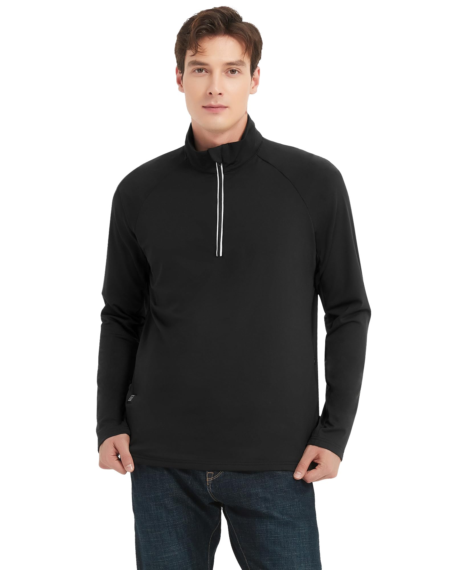 FERNIDA Camiseta calefactable para hombre con banco de energía, manga larga, con media cremallera, sudadera deportiva térmica, con 3 niveles de temperatura para invierno cálido