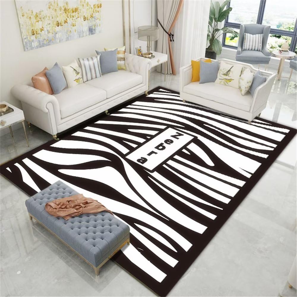 Tapis noir motif abstrait 80x160cm antidérapant rayé pour restaurant et chambre