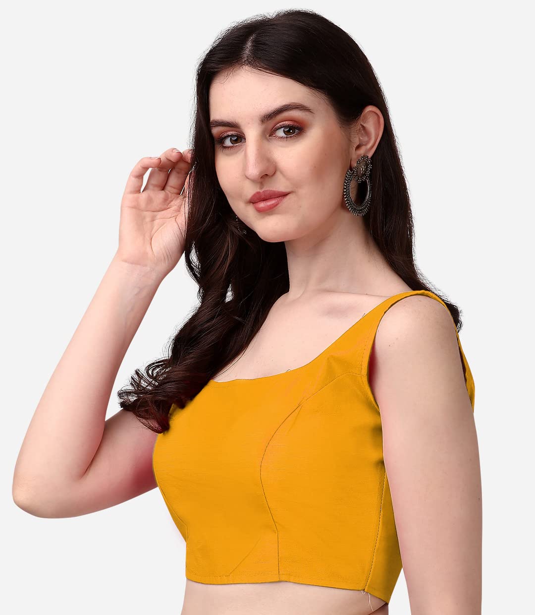 Vihu Fashion Plain Sleeveless Pattern Readymade Blouse U Neck Choli (Yellow, 36)