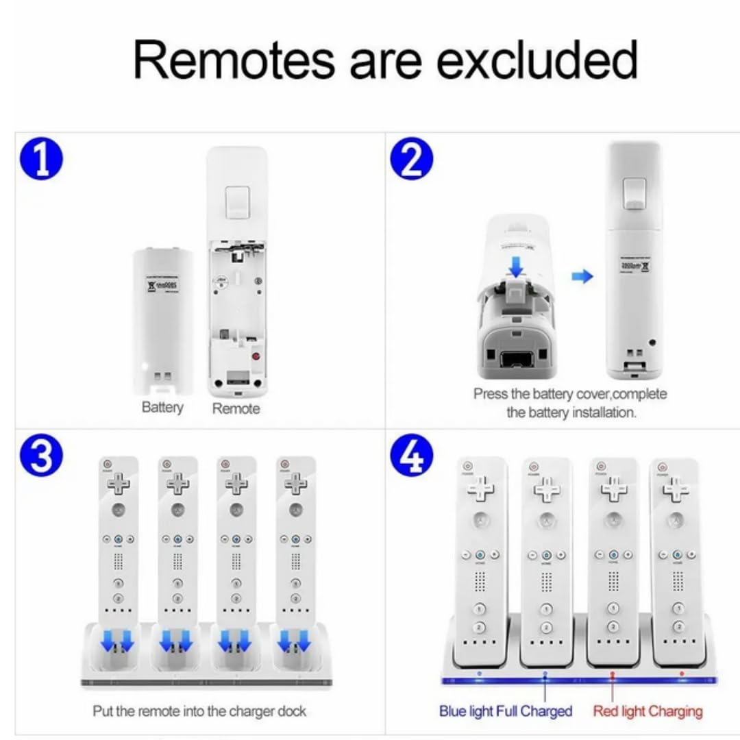 Caricatore per Wii per controller, 2 in 1 Stazione di Ricarica Caricatore Dock con 2 Pack 2800mAh Batteria Ricaricabile Fit per Wii/Wii U Remote Controller