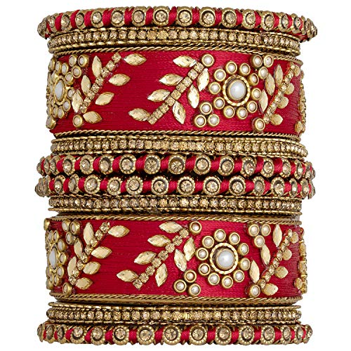 Image of Peora Silk Thread Kundan & Stone Studded Chuda Bangles Set Gift for Women