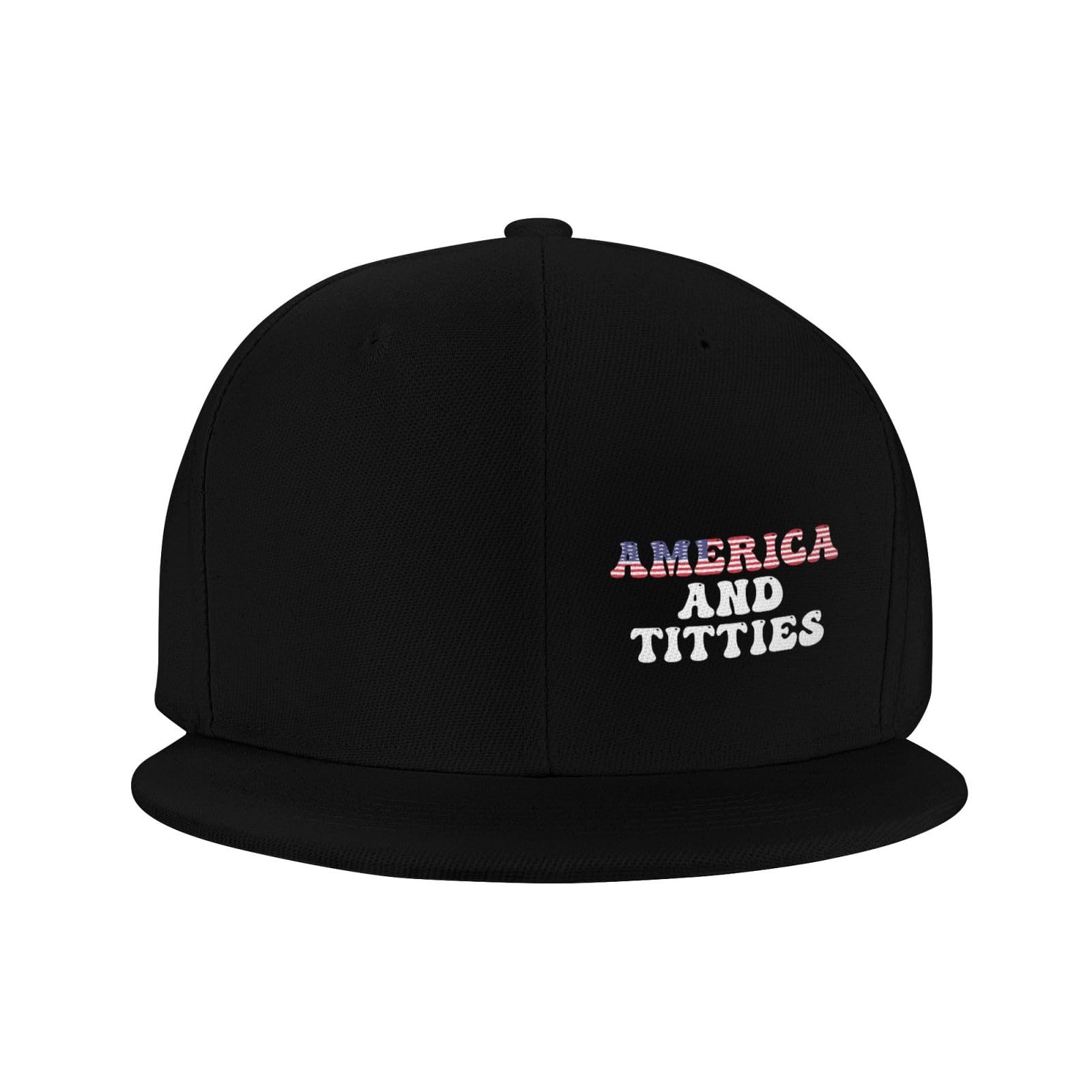 Yoladsume America and Titties Adult Adjustable Men and Women Flat Bill Baseball Cap Trucker Useful Black