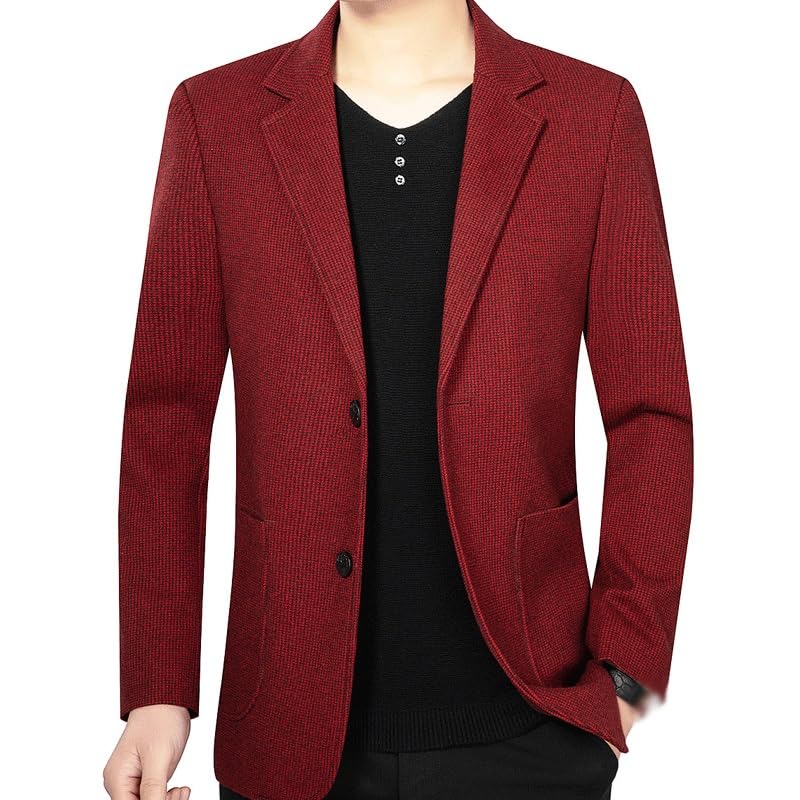 Suit Jacket Mens Red Herringbone Blazers Casual Sport Coats Lightweight Two Button Suit Jacket for Prom Homecoming