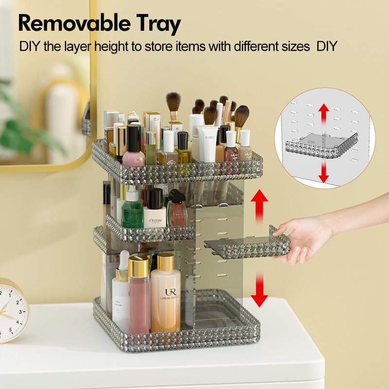 Miniatura 3 de Organizador de maquillaje, organizador de cosméticos giratorio de 360, soporte giratorio de carrusel de maquillaje ajustable para bricolaje,