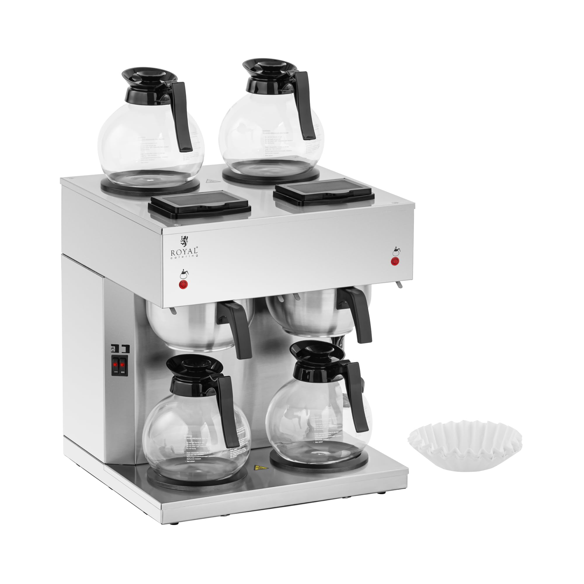 Royal Catering Filter Coffee Maker - 4 x 1.8 L - 4 hot plates - incl. 4 glass containers Coffee machine Commercial coffee machine Filter coffee maker Automatic coffee machine