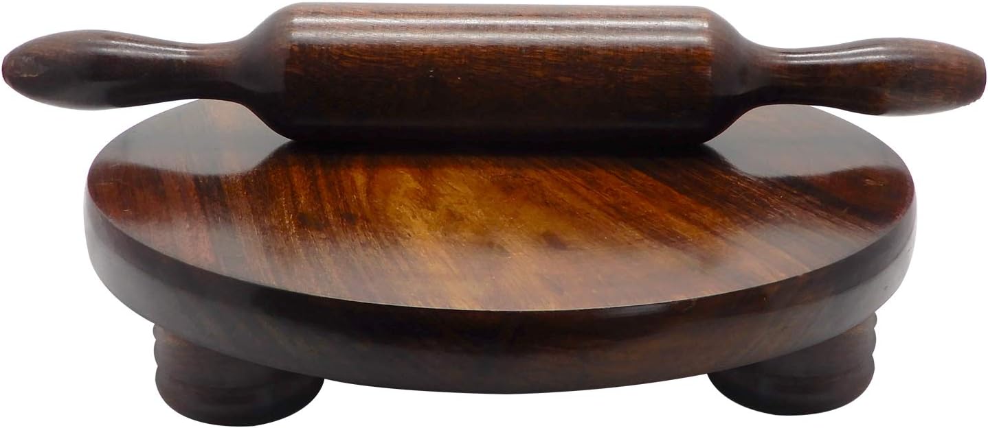 Premium Quality Round Wooden Rolling Board and Rolling Pin Set, Roti