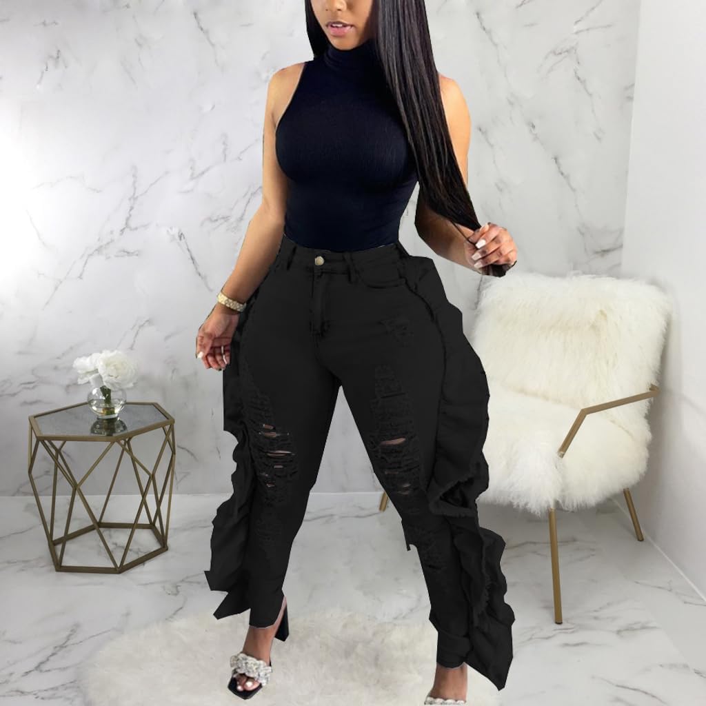 SperLucky Plus Size Jeans for Women Blue High Waisted Distressed Casual Jeans - Image 5